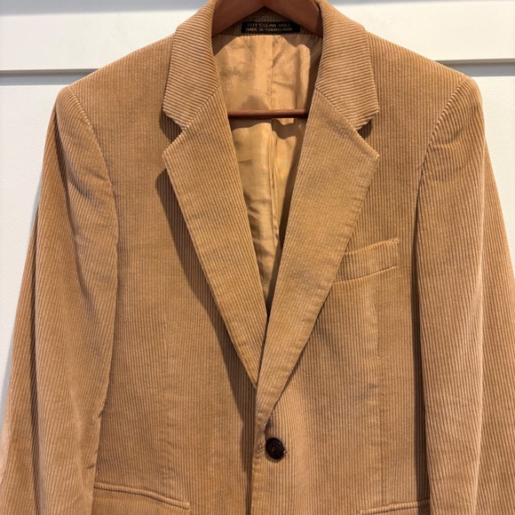 Vtg 80s  Corduroy Jacket Tan Blazer Men 37R Elbow Patches Academia Sport Coat - Picture 7 of 16